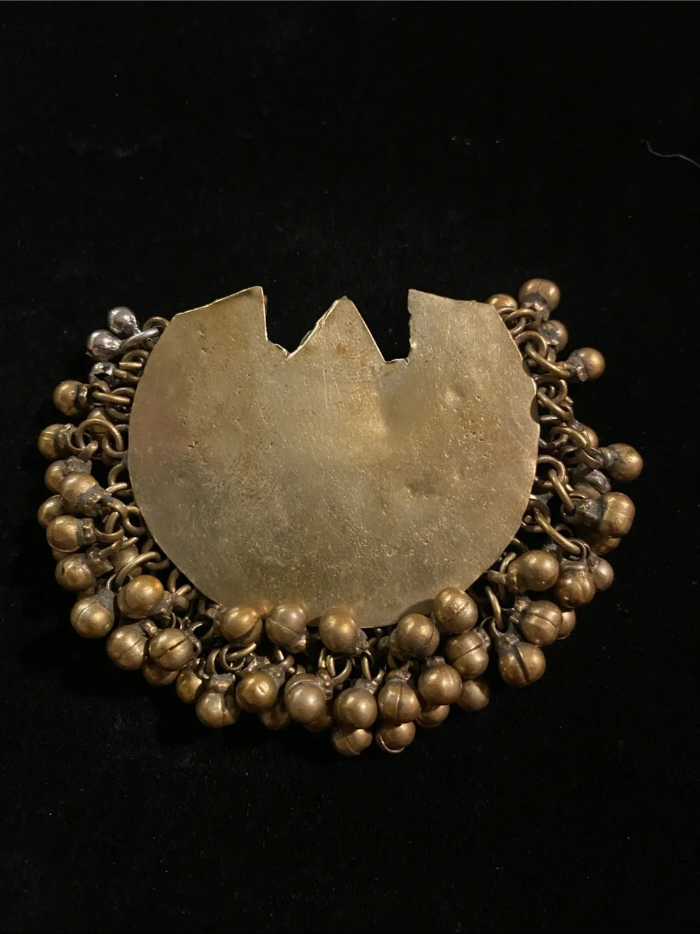Vintage Kuchi Afghan Tribal Boho Statement Brass Side Bells and Gem Pendant